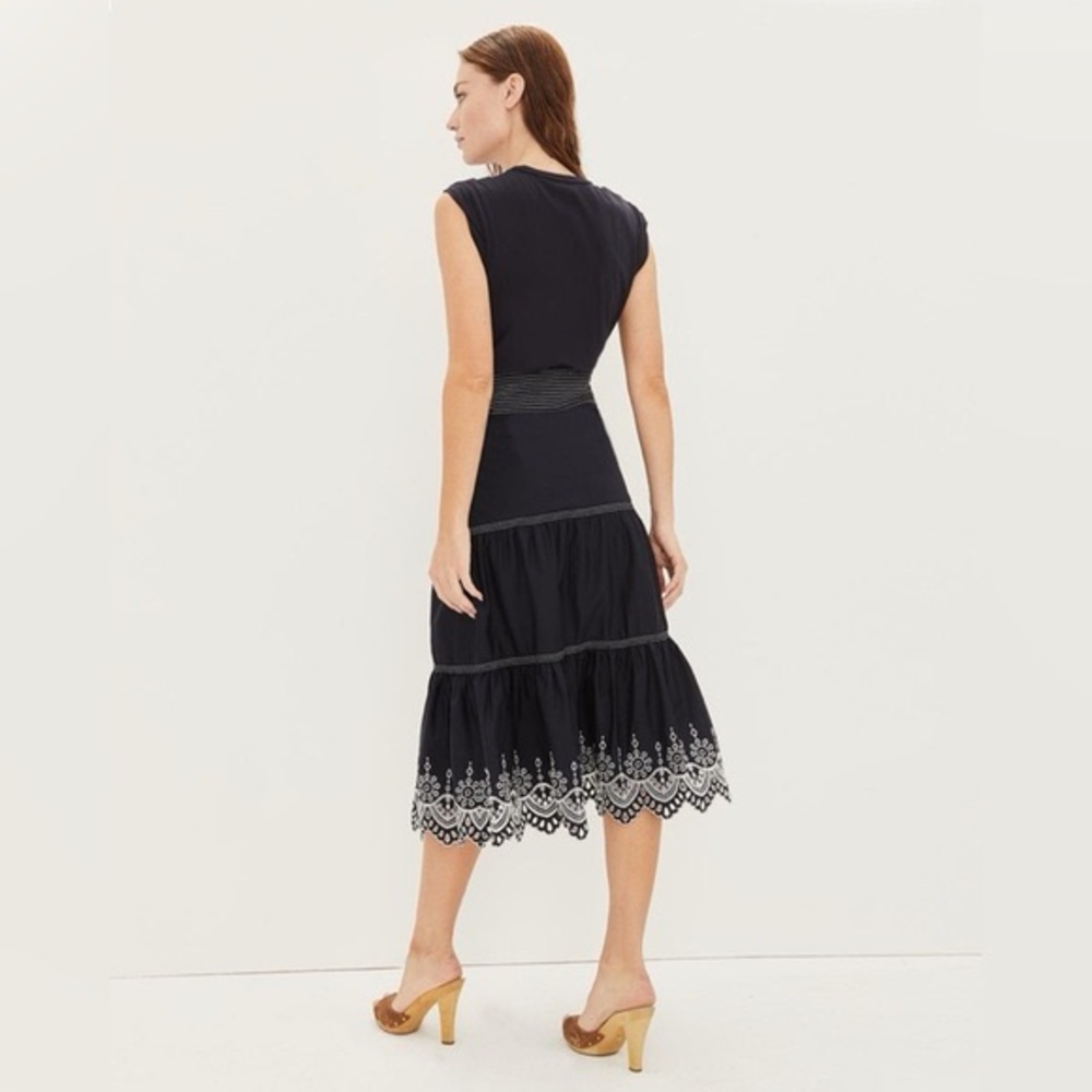 Veronica Beard Womens Amaia Eyelet Midi Dress NWT Size M Navy/Pearl - Picture 3 of 6